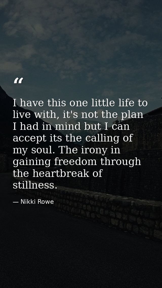 I have this one little life to live with, it's not the plan I had in mind but I can accept its the calling of my soul. T — Nikki Rowe