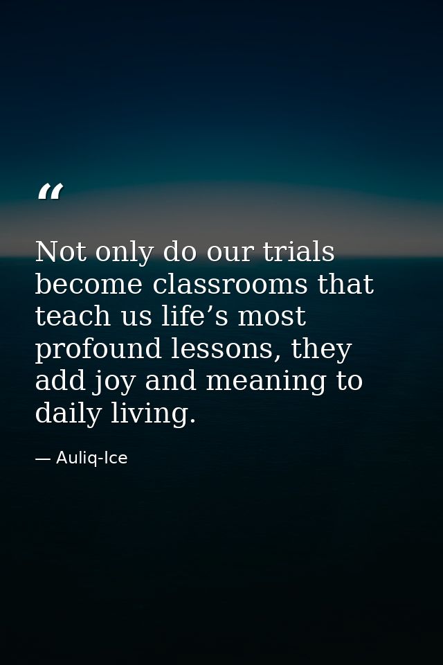 Not only do our trials become classrooms that teach us life’s most profound lessons, they add joy and meaning to daily l — Auliq-Ice