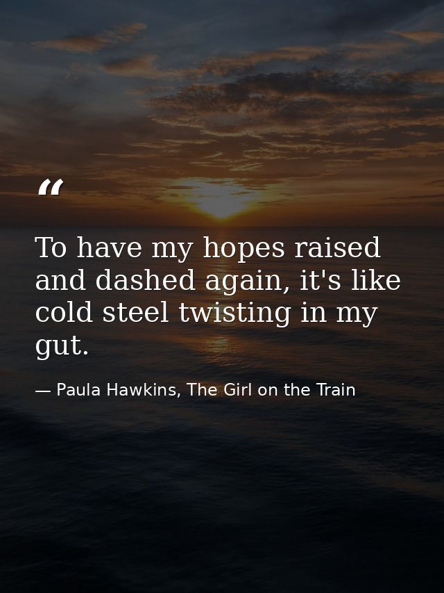 To have my hopes raised and dashed again, it's like cold steel twisting in my gut. — Paula Hawkins, The Girl on the Train