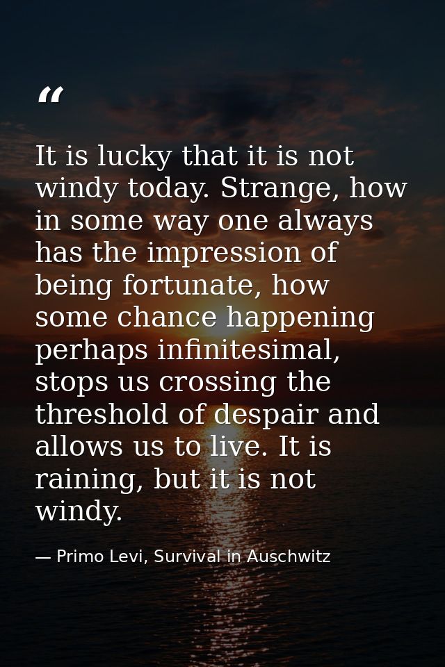 It is lucky that it is not windy today. Strange, how in some way one always has the impression of being fortunate, how s — Primo Levi, Survival in Auschwitz