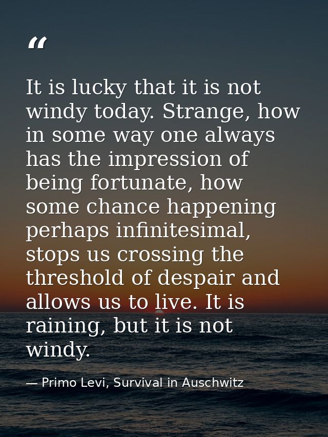 It is lucky that it is not windy today. Strange, how in some way one always has the impression of being fortunate, how s — Primo Levi, Survival in Auschwitz