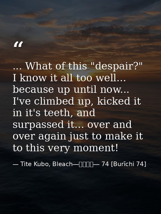 ... What of this "despair?" I know it all too well... because up until now... I've climbed up, kicked it in it's teeth,  — Tite Kubo, Bleach―ブリーチ― 74 [Burīchi 74]
