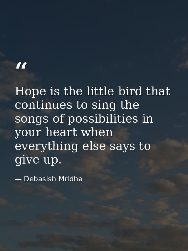 Hope is the little bird that continues to sing the songs of possibilities in your heart when everything else says to giv — Debasish Mridha