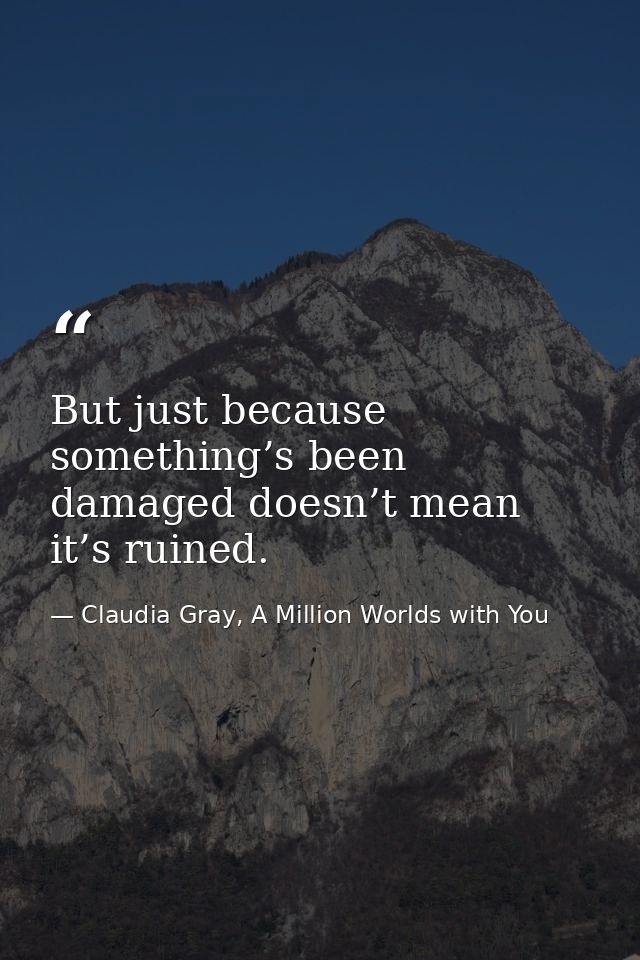 But just because something’s been damaged doesn’t mean it’s ruined. — Claudia Gray, A Million Worlds with You