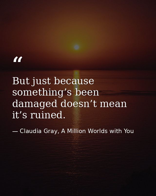 But just because something’s been damaged doesn’t mean it’s ruined. — Claudia Gray, A Million Worlds with You