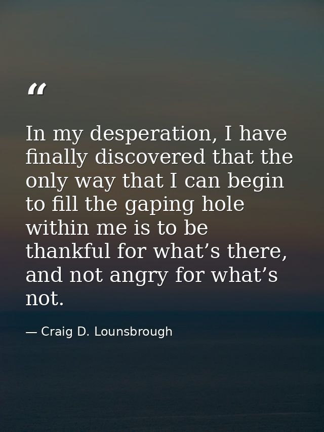 In my desperation, I have finally discovered that the only way that I can begin to fill the gaping hole within me is to  — Craig D. Lounsbrough