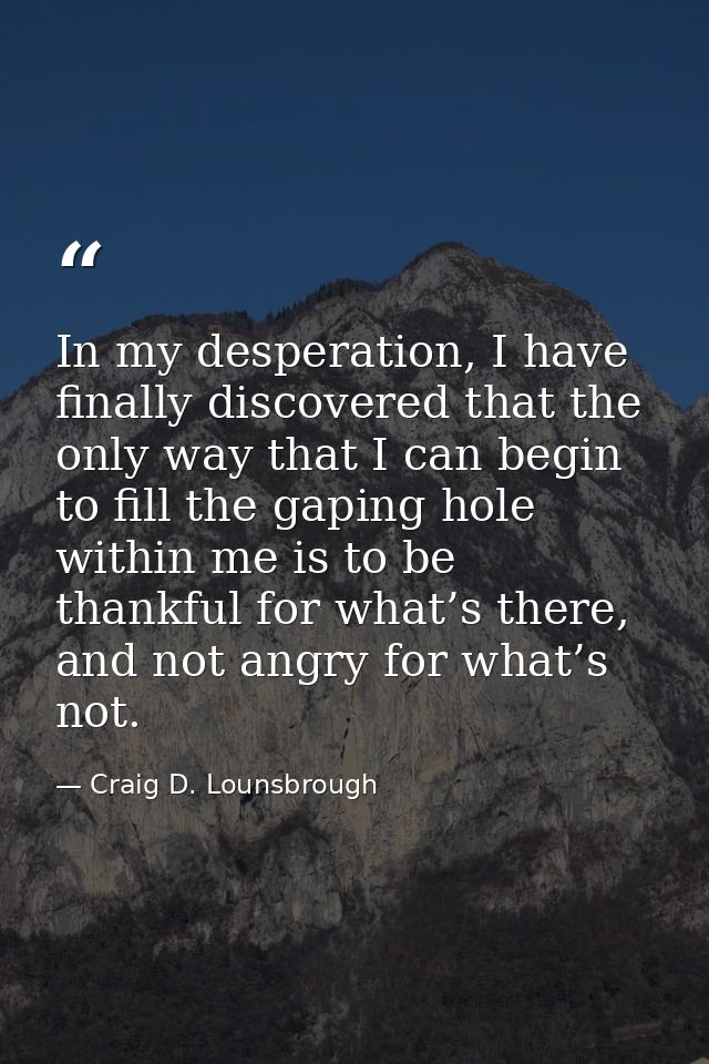 In my desperation, I have finally discovered that the only way that I can begin to fill the gaping hole within me is to  — Craig D. Lounsbrough