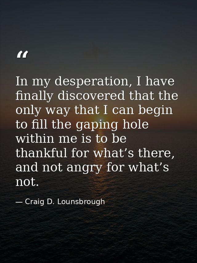 In my desperation, I have finally discovered that the only way that I can begin to fill the gaping hole within me is to  — Craig D. Lounsbrough