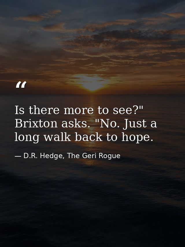 Is there more to see?" Brixton asks. "No. Just a long walk back to hope. — D.R. Hedge, The Geri Rogue
