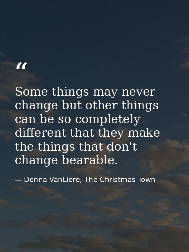 Some things may never change but other things can be so completely different that they make the things that don't change — Donna VanLiere, The Christmas Town