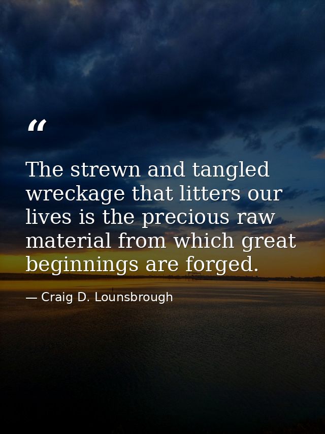 The strewn and tangled wreckage that litters our lives is the precious raw material from which great beginnings are forg — Craig D. Lounsbrough