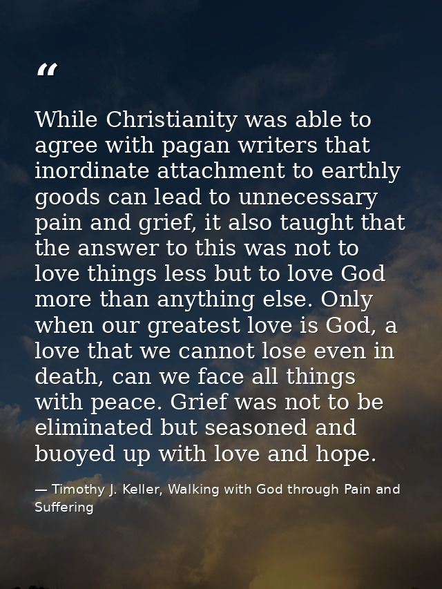 While Christianity was able to agree with pagan writers that inordinate attachment to earthly goods can lead to unnecess — Timothy J. Keller, Walking with God through Pain and Suffering
