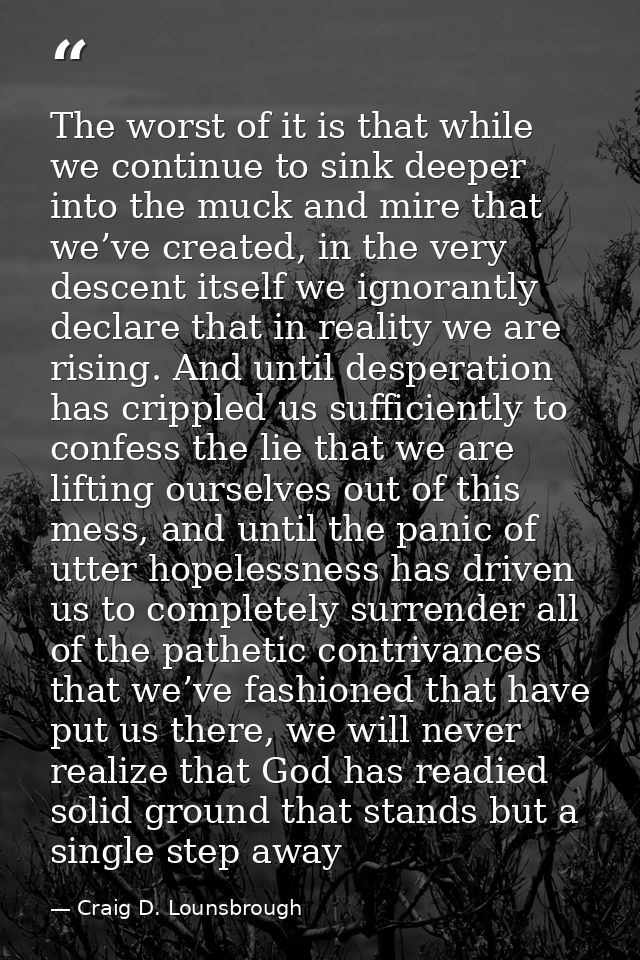 The worst of it is that while we continue to sink deeper into the muck and mire that we’ve created, in the very descent  — Craig D. Lounsbrough