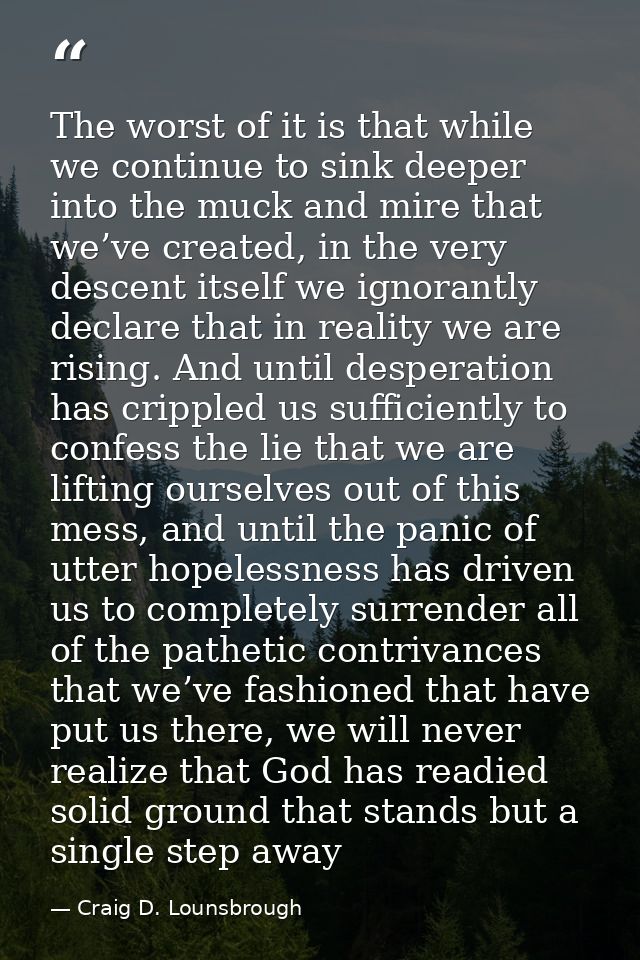 The worst of it is that while we continue to sink deeper into the muck and mire that we’ve created, in the very descent  — Craig D. Lounsbrough