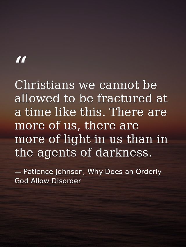Christians we cannot be allowed to be fractured at a time like this. There are more of us, there are more of light in us — Patience Johnson, Why Does an Orderly God Allow Disorder