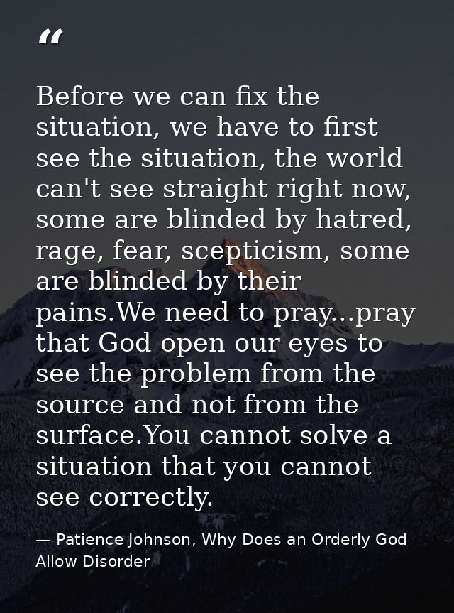 Before we can fix the situation, we have to first see the situation, the world can't see straight right now, some are bl — Patience Johnson, Why Does an Orderly God Allow Disorder