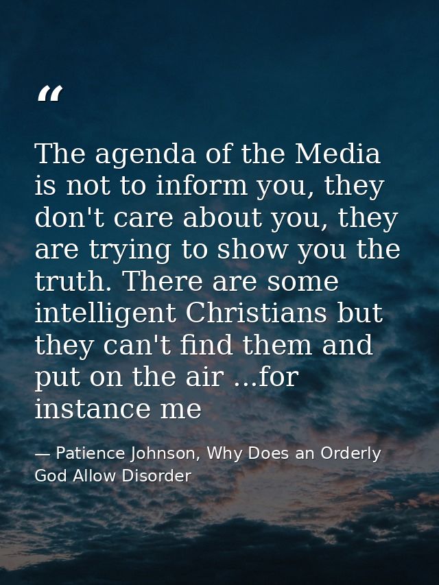 The agenda of the Media is not to inform you, they don't care about you, they are trying to show you the truth. There ar — Patience Johnson, Why Does an Orderly God Allow Disorder