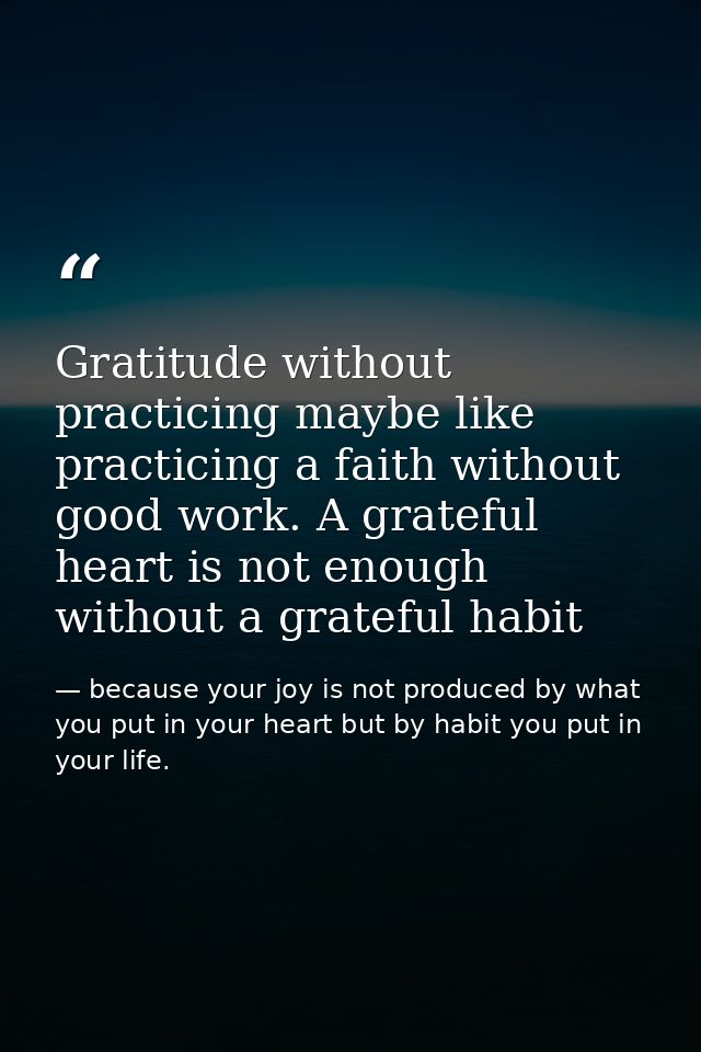 Gratitude without practicing maybe like practicing a faith without good work. A grateful heart is not enough without a g — because your joy is not produced by what you put in your heart but by habit you put in your life.