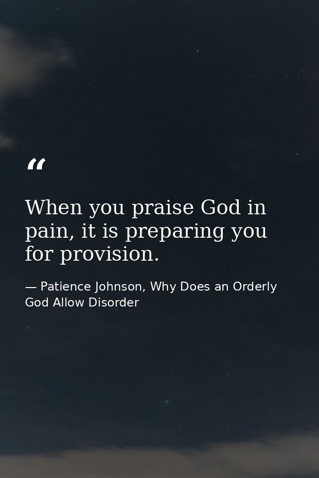 When you praise God in pain, it is preparing you for provision. — Patience Johnson, Why Does an Orderly God Allow Disorder