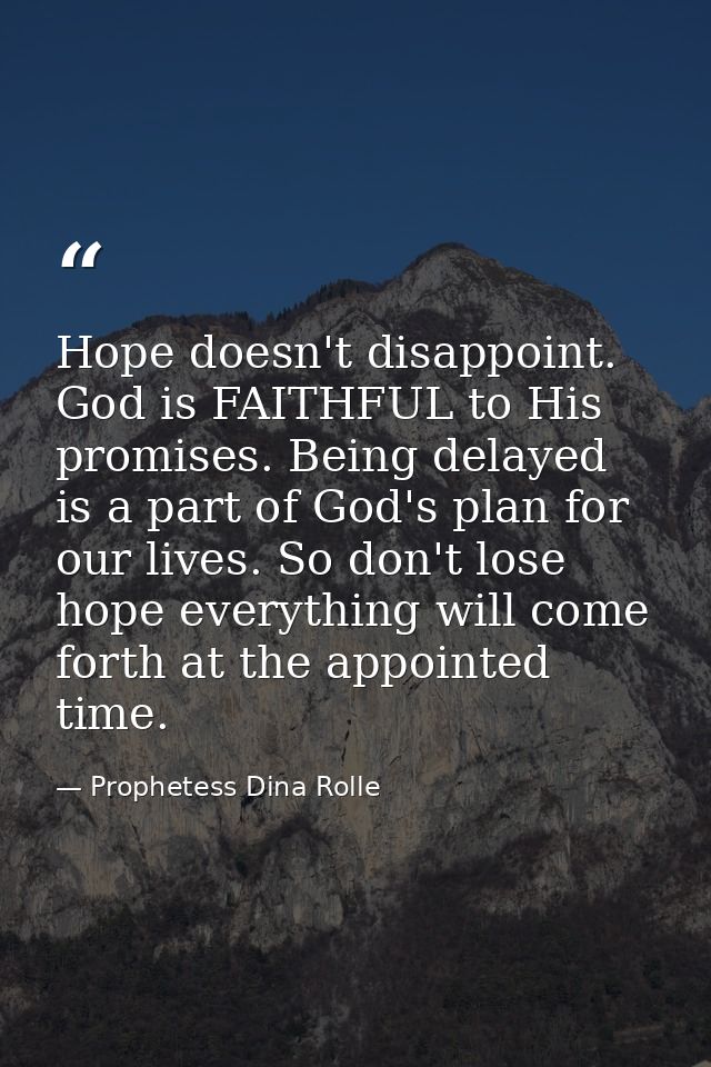 Hope doesn't disappoint. God is FAITHFUL to His promises. Being delayed is a part of God's plan for our lives. So don't  — Prophetess Dina Rolle