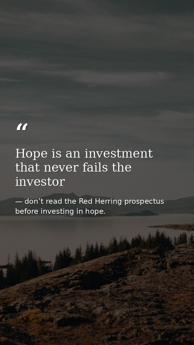 Hope is an investment that never fails the investor — don’t read the Red Herring prospectus before investing in hope.