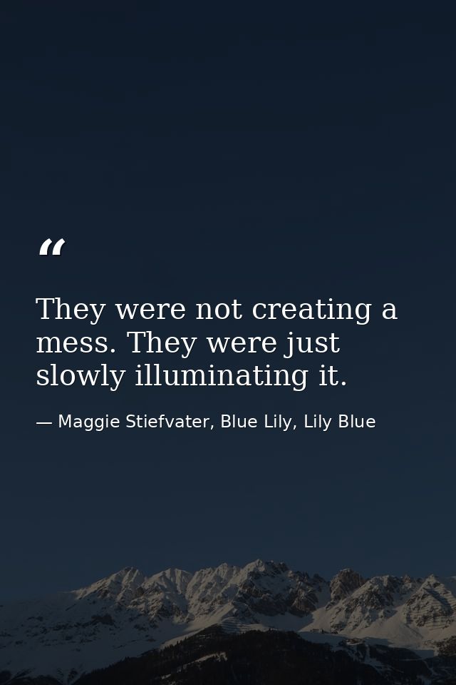 They were not creating a mess. They were just slowly illuminating it. — Maggie Stiefvater, Blue Lily, Lily Blue