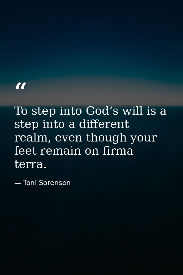 To step into God’s will is a step into a different realm, even though your feet remain on firma terra. — Toni Sorenson