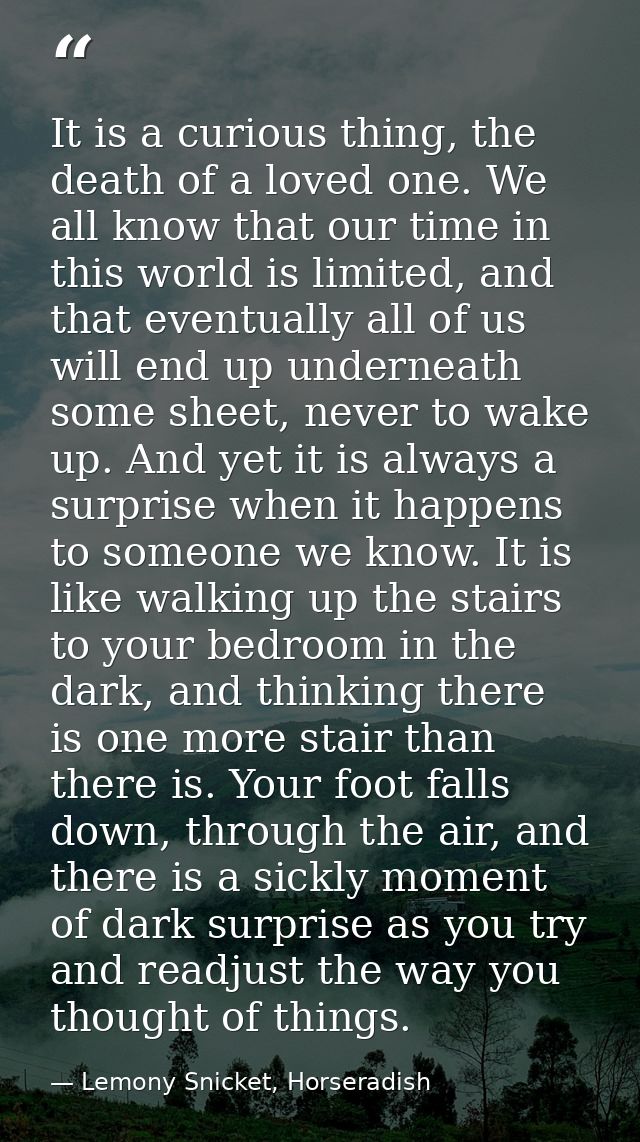 It is a curious thing, the death of a loved one. We all know that our time in this world is limited, and that eventually — Lemony Snicket, Horseradish