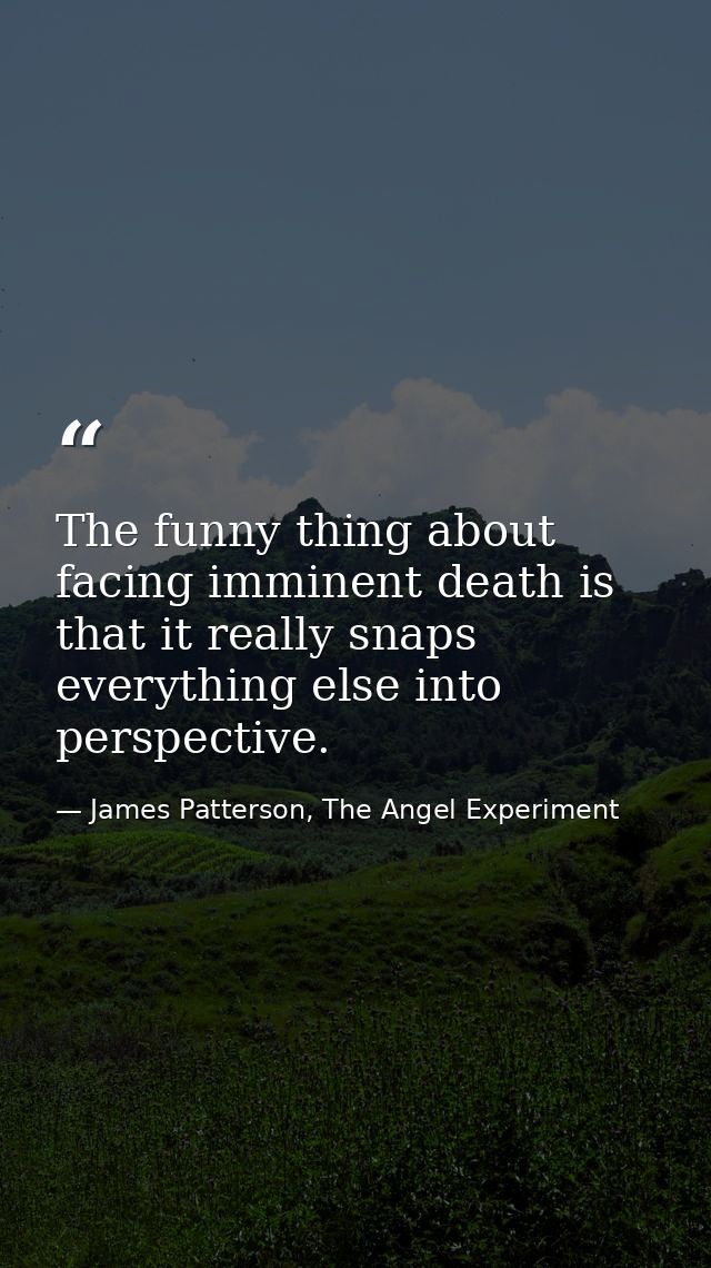 The funny thing about facing imminent death is that it really snaps everything else into perspective. — James Patterson, The Angel Experiment
