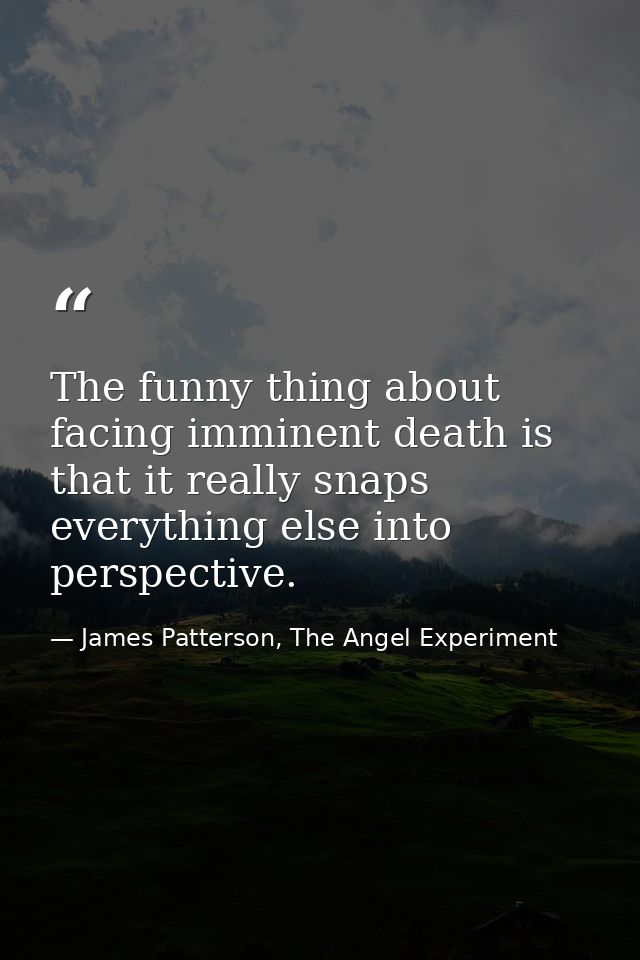 The funny thing about facing imminent death is that it really snaps everything else into perspective. — James Patterson, The Angel Experiment