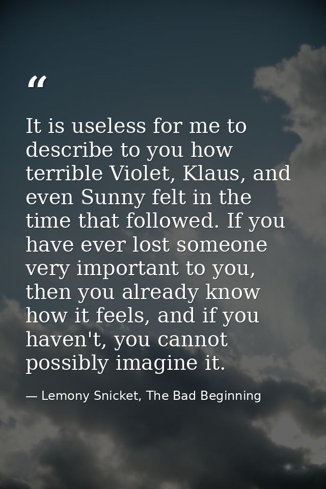 It is useless for me to describe to you how terrible Violet, Klaus, and even Sunny felt in the time that followed. If yo — Lemony Snicket, The Bad Beginning