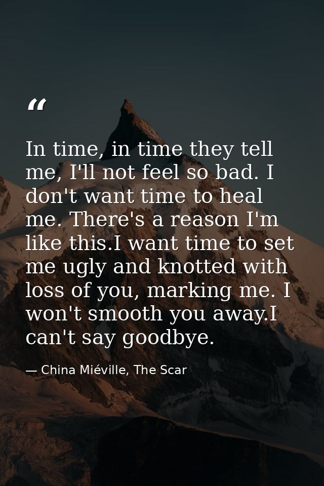 In time, in time they tell me, I'll not feel so bad. I don't want time to heal me. There's a reason I'm like this.I want — China Miéville, The Scar