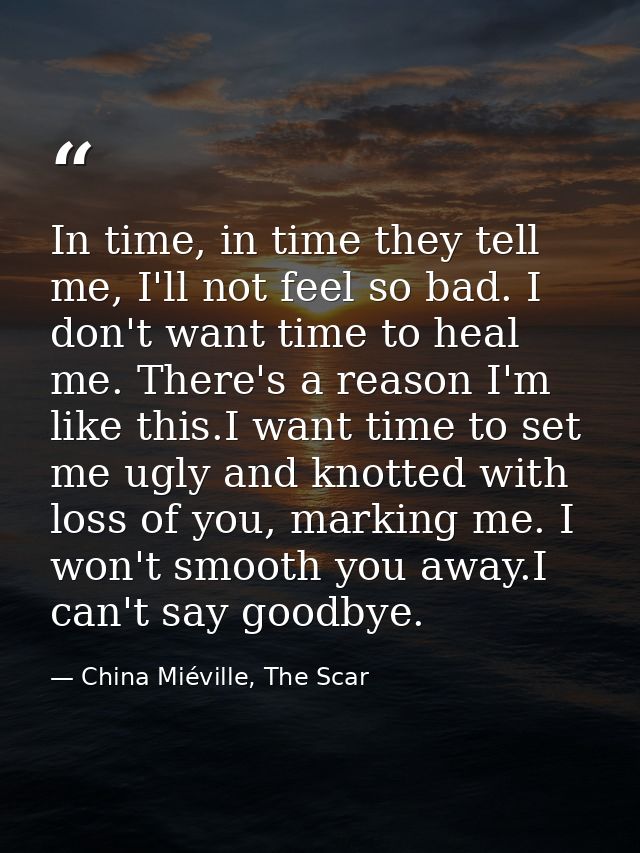 In time, in time they tell me, I'll not feel so bad. I don't want time to heal me. There's a reason I'm like this.I want — China Miéville, The Scar