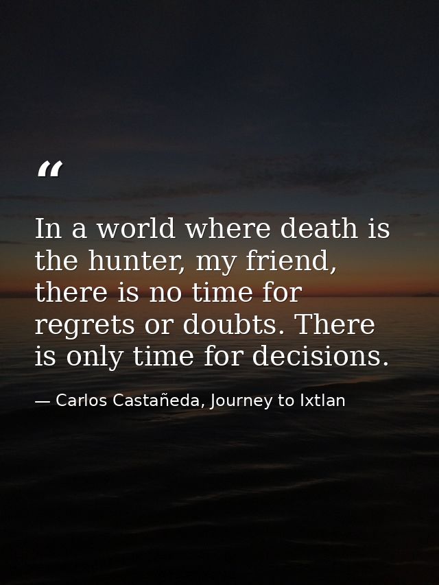 In a world where death is the hunter, my friend, there is no time for regrets or doubts. There is only time for decision — Carlos Castañeda, Journey to Ixtlan