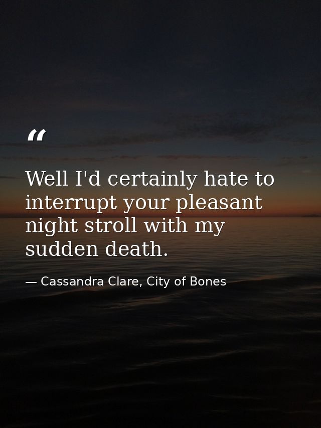Well I'd certainly hate to interrupt your pleasant night stroll with my sudden death. — Cassandra Clare, City of Bones