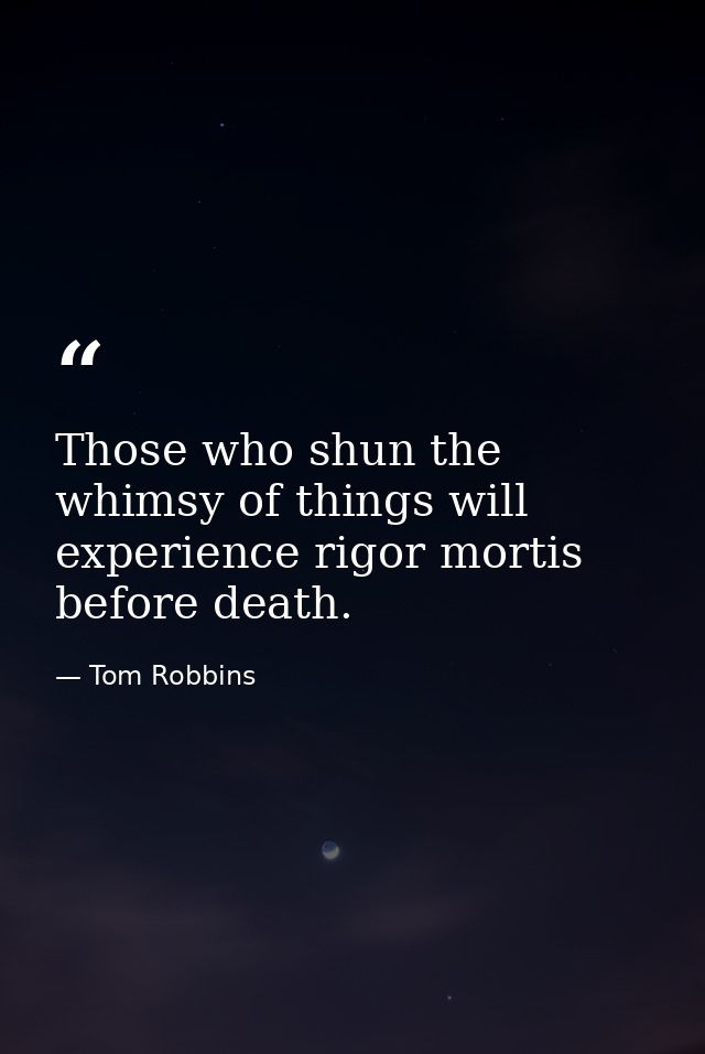 Those who shun the whimsy of things will experience rigor mortis before death. — Tom Robbins