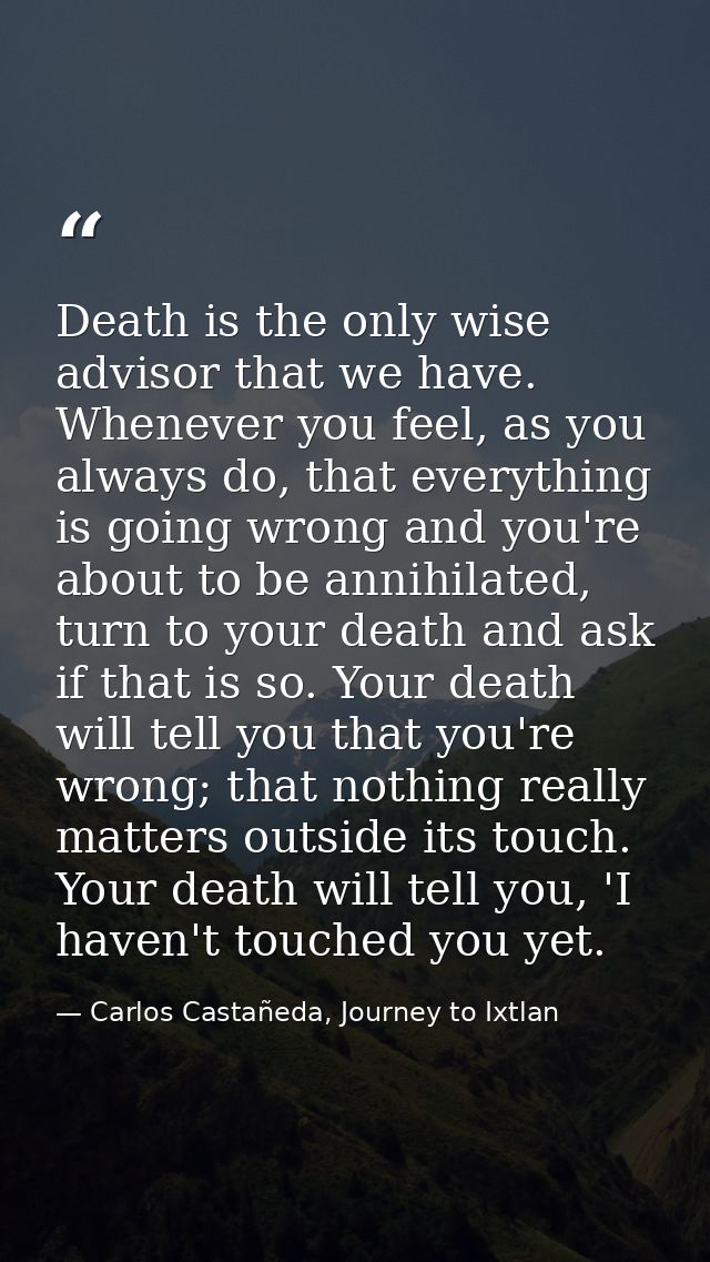 Death is the only wise advisor that we have. Whenever you feel, as you always do, that everything is going wrong and you — Carlos Castañeda, Journey to Ixtlan