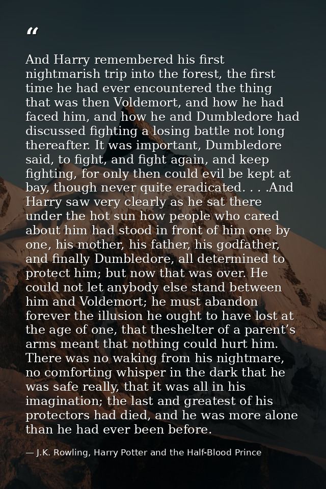 And Harry remembered his first nightmarish trip into the forest, the first time he had ever encountered the thing that w — J.K. Rowling, Harry Potter and the Half-Blood Prince