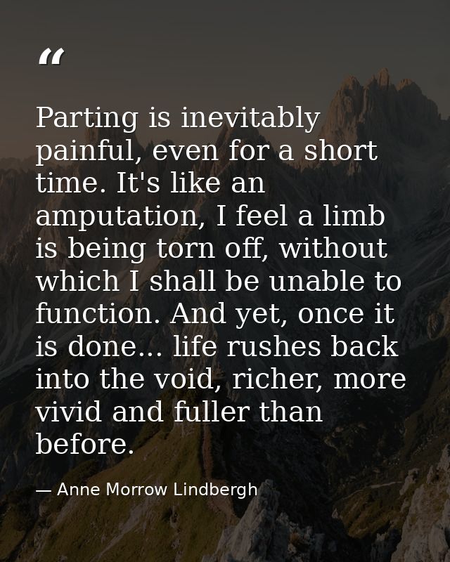 Parting is inevitably painful, even for a short time. It's like an amputation, I feel a limb is being torn off, without  — Anne Morrow Lindbergh