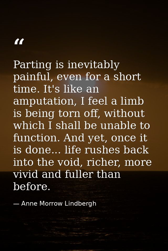 Parting is inevitably painful, even for a short time. It's like an amputation, I feel a limb is being torn off, without  — Anne Morrow Lindbergh