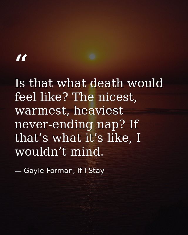 Is that what death would feel like? The nicest, warmest, heaviest never-ending nap? If that’s what it’s like, I wouldn’t — Gayle Forman, If I Stay