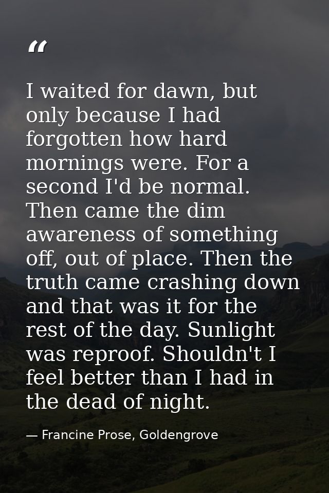 I waited for dawn, but only because I had forgotten how hard mornings were. For a second I'd be normal. Then came the di — Francine Prose, Goldengrove