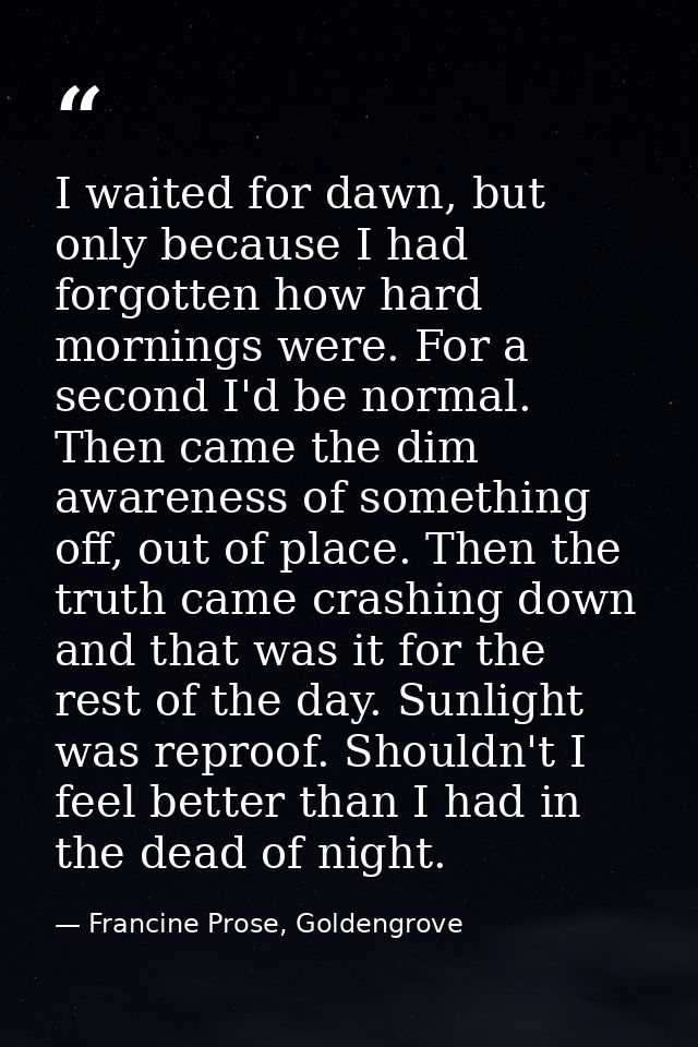 I waited for dawn, but only because I had forgotten how hard mornings were. For a second I'd be normal. Then came the di — Francine Prose, Goldengrove