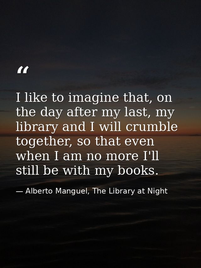 I like to imagine that, on the day after my last, my library and I will crumble together, so that even when I am no more — Alberto Manguel, The Library at Night