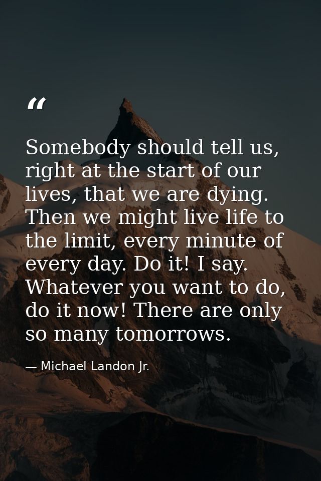Somebody should tell us, right at the start of our lives, that we are dying. Then we might live life to the limit, every — Michael Landon Jr.