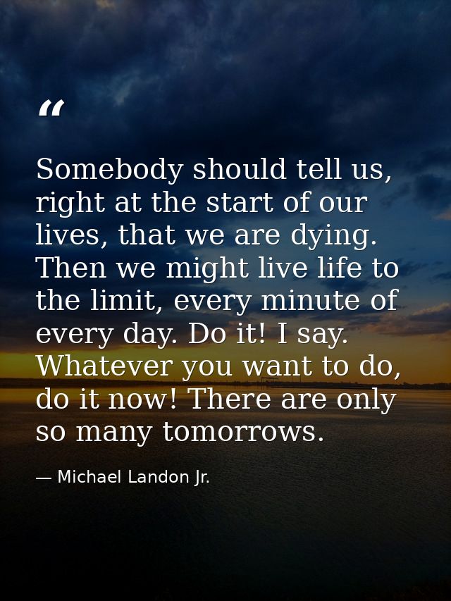 Somebody should tell us, right at the start of our lives, that we are dying. Then we might live life to the limit, every — Michael Landon Jr.