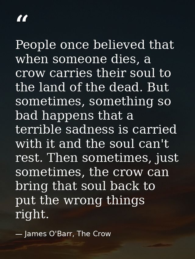 People once believed that when someone dies, a crow carries their soul to the land of the dead. But sometimes, something — James O'Barr, The Crow