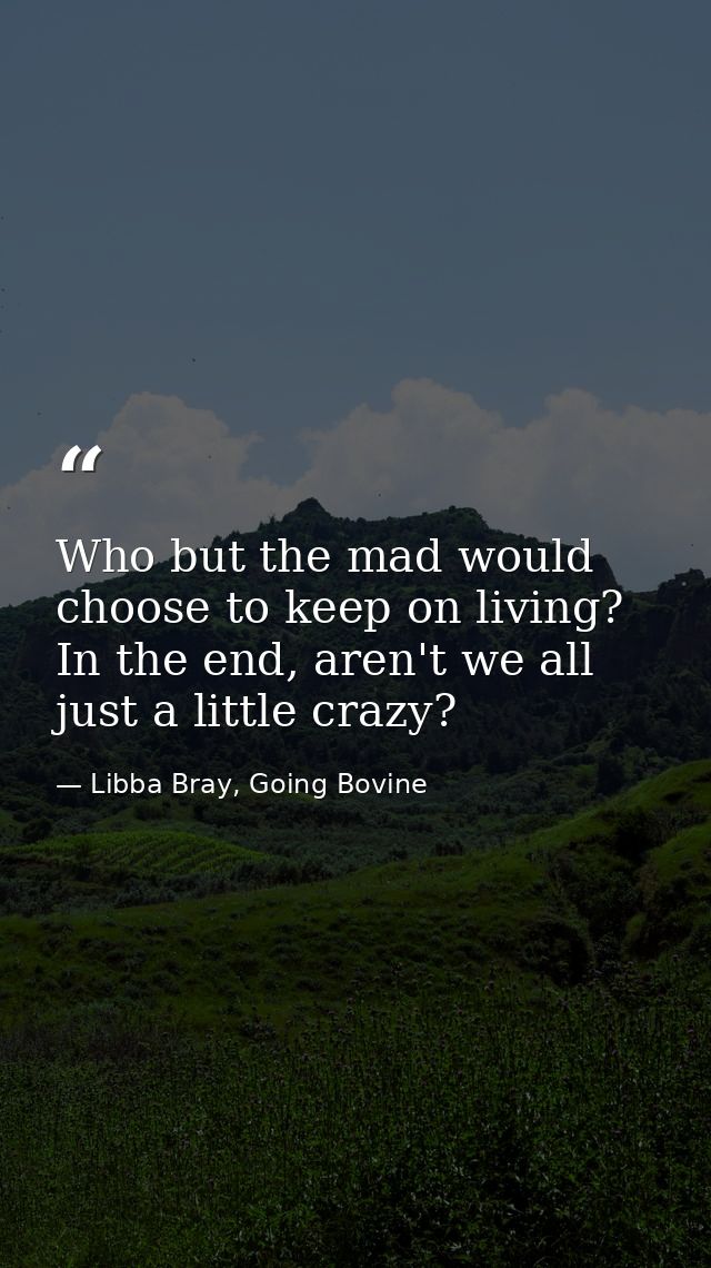 Who but the mad would choose to keep on living? In the end, aren't we all just a little crazy? — Libba Bray, Going Bovine
