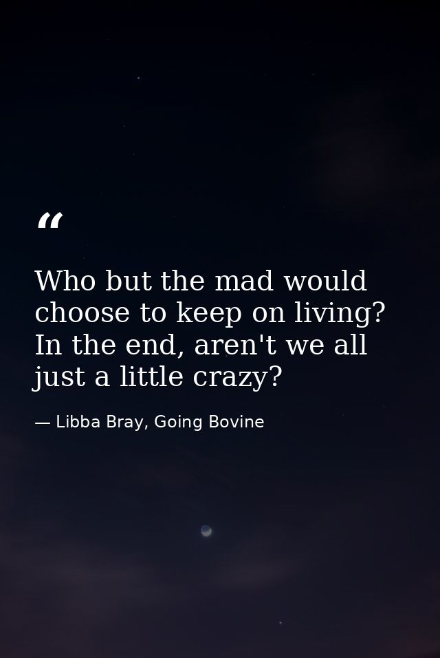 Who but the mad would choose to keep on living? In the end, aren't we all just a little crazy? — Libba Bray, Going Bovine