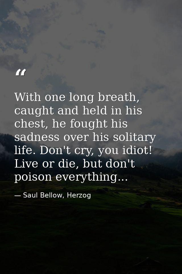 With one long breath, caught and held in his chest, he fought his sadness over his solitary life. Don't cry, you idiot!  — Saul Bellow, Herzog